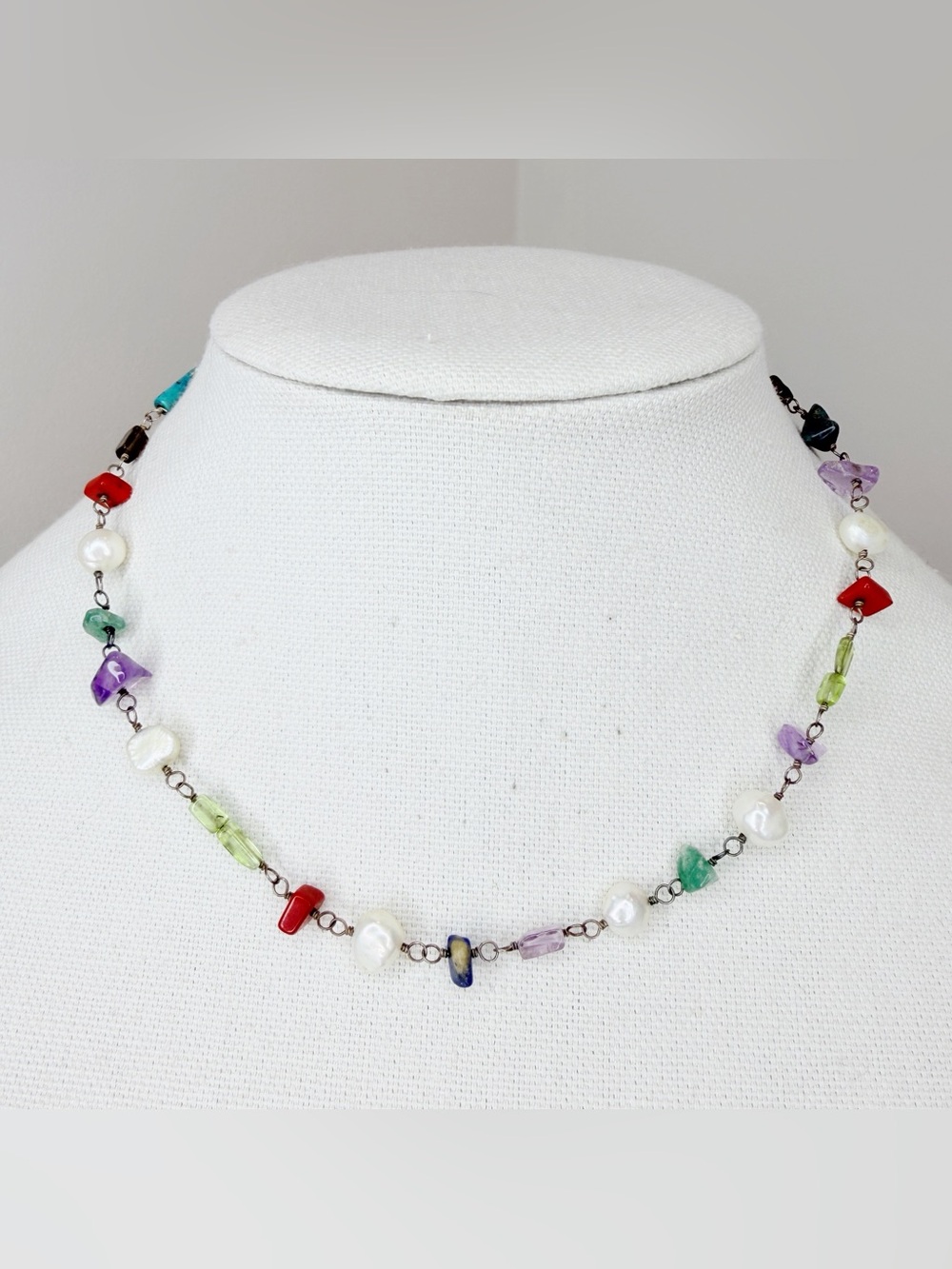 Retired Silpada N1033 Sterling Silver Gemstone & Pearl Toggle Necklace 17”